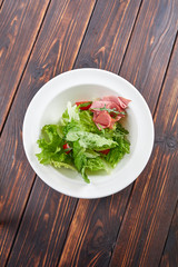 salad with lettuce and ham