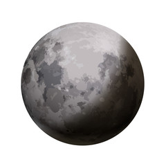 Bright realistic moon with shadow on white