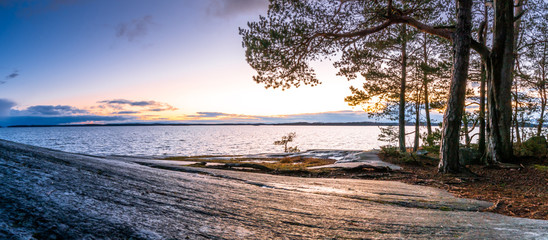 Finnish archipelago in sunset. March 2020.