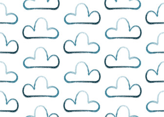 Fototapeta premium Blue summer gouache seamless cloud pattern