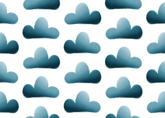 Fototapeta na wymiar Blue summer gouache seamless cloud pattern