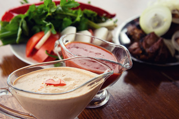 Delicious dinner and traditional cuisine. Kebabs.