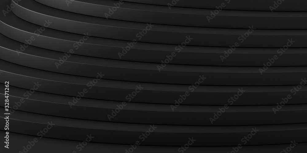 Poster abstract of black space, twisted shape, architecture details,perspective of future building design. 