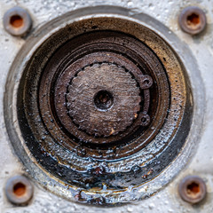 Oil leak from oil seal in mechanism. Leaking seal of mechanism. Oil leak.