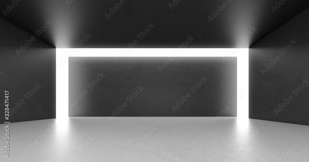 Leinwandbilder abstract of dark concrete space with sun light cast the shadow on the shape wall ,empty interior, pe