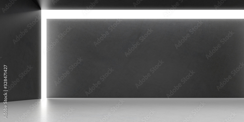Leinwandbilder Abstract of dark concrete space with sun light cast the shadow on the shape wall ,Empty interior, Perspective of brutalism  architecture,3d rendering	