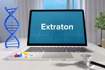 Extraton – Medizin, Gesundheit. Computer im Büro mit Begriff auf dem Bildschirm. Arzt, Krankheit, Gesundheitswesen