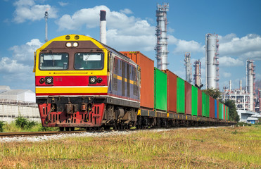 Fototapeta na wymiar Container Freight Train with cloudy sky.