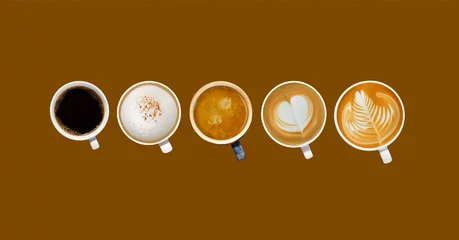 Photo sur Plexiglas Café Variety of cups of coffee on colour background