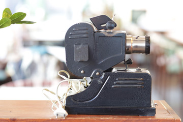 old retro filmpscope closeup photo on cafe background