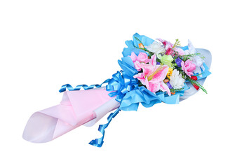 Artificial colorful flowers bouquet isolated on white background , clipping path