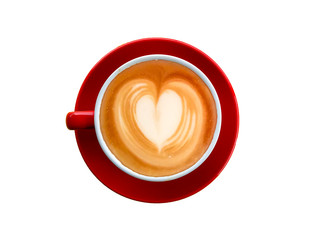 Red coffee cup on a white background.