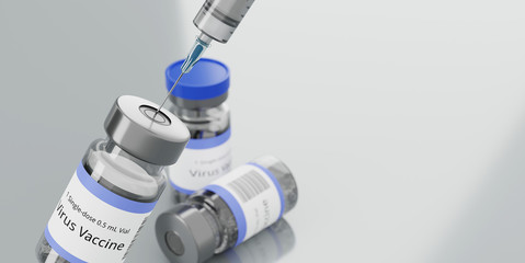 Rendering 3d vaccine medicine bottle flu vaccine anti-vaccination and covid-19