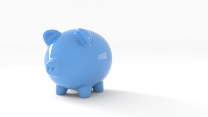 blue piggy bank on a white background, 3D rendering