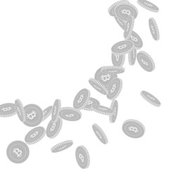 Bitcoin, internet currency coins falling. Scattere