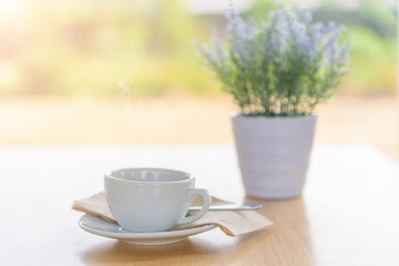 hot coffee with smoke on the table 