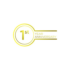 Gold 1st anniversary letter logo icon design with ribbon banner