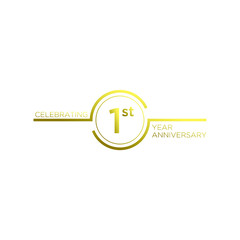 Gold 1st anniversary letter logo icon design with ribbon banner
