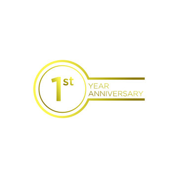 Gold 1st anniversary letter logo icon design with ribbon banner