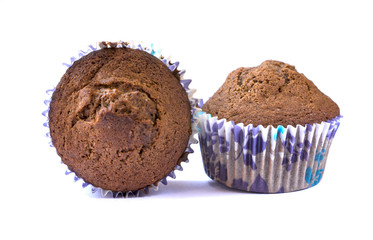 Confectionery, sweets, sweets. chocolate cupcakes, muffin cupcakes with cocoa topping on a white background. foodphoto isolate