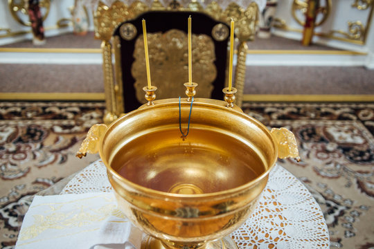 View of baptismal font in an orthodox church.