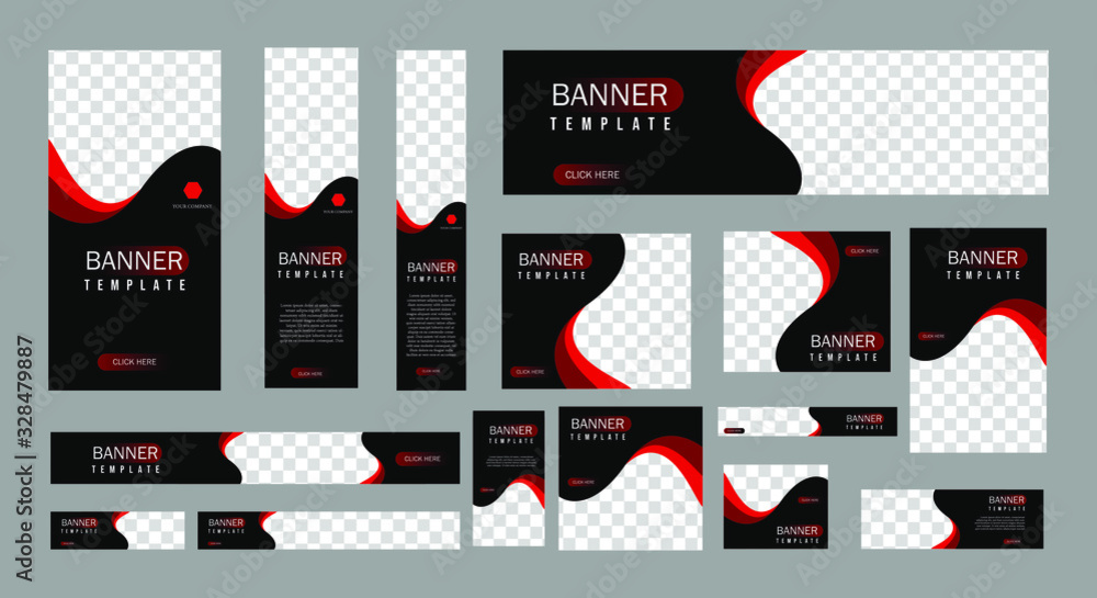 Wall mural set of creative web banners of standard size with a place for photos. vertical, horizontal and squar