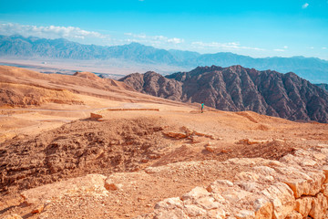 Beautiful mountain landscape. Mountain ridge background. Panoramic view of Jordan from Israel