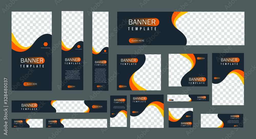 Wall mural set of creative web banners of standard size with a place for photos. vertical, horizontal and squar
