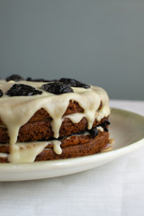 Homemade honey cake with prunes and cream.The most delicious pastry cooked at home with love.