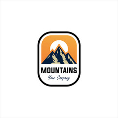 logo Mountain Design Element in Vintage Style for Logotype, Label, Badge and other design. Adventure retro vector illustration. mountain Idea logo design inspiration