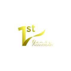 Fototapeta na wymiar Gold 1st anniversary letter logo icon design with ribbon banner