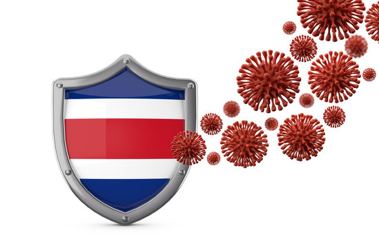 Costa Rica flag shield protection against a virus bacteria. 3D Render