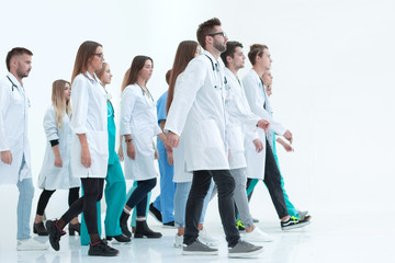 group of medical interns looking at their leader