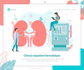 Conducting a dialysis procedure. Cleaning and transfusion of blood. Creative landing page design template. Medical flat vector.