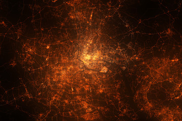 Guangzhou top view from satellite at night. Aerial view on modern city. Urbanization concept