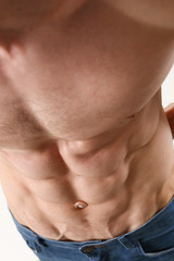 Strong male press thanks to diet and constant training