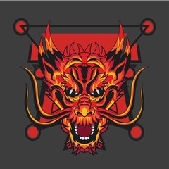 red dragon with geometry, design for apparel, background, walpapaer, etc.