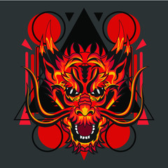 red dragon with geometry, design for apparel, background, walpapaer, etc.