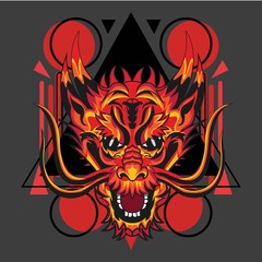 red dragon with geometry, design for apparel, background, walpapaer, etc.
