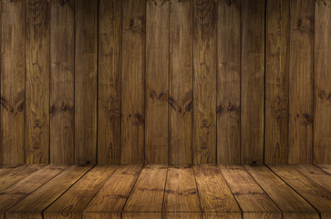 Vintage wooden wall in perspective view, grunge background.