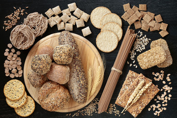 Healthy high fibre food cereal & grain products high in antioxidants, omega 3, vitamins & protein...