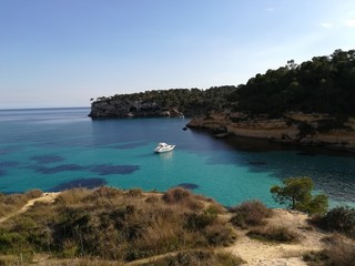 Mallorca, Spain, February 17th 2018: Single boat at Mallorca Cala