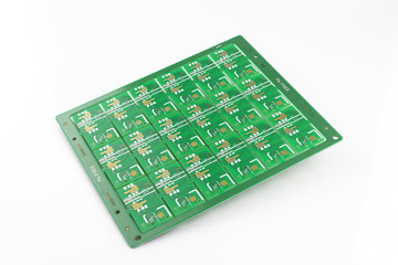 Multiplied printed circuit boards PCB isolated on the white background. PCB assembly.