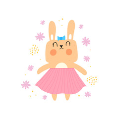cartoon bunny, decor elements. colorful illustration for kids, flat style. baby design for cards, t-shirt print, poster