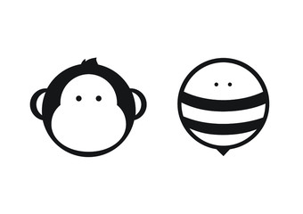 Monkey and bee animals icons vector set