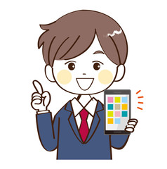 男性、学生、スマホ、説明