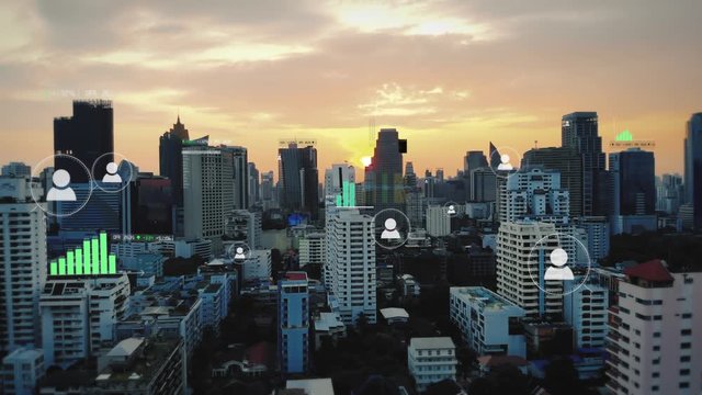 Futuristic Aerial Smart City, VFX Above Skyscrapers, IOT