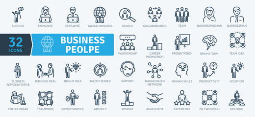 Business People Icons Pack. Thin line icons set. Flaticon collection set. Simple vector icons - obrazy, fototapety, plakaty