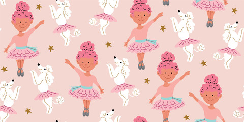 poodle dogs in ballet skirts, ballerina pattern © tanya