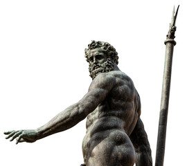 Bronze statue of Neptune isolated in white background (1566), Roman God, fountain in Piazza del...